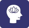 A Peaceful Nation A blue and white icon of a person with a lotus flower in their head.