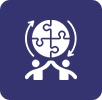 Cultural Richness A blue icon with two people holding hands and a puzzle piece.