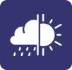 Perfect Weather Year-Round A weather icon with the sun and rain coming from it.