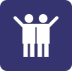 Warm and Welcoming People Two people standing next to each other on a blue background.