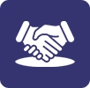 Warm and Welcoming People A blue icon with two hands shaking